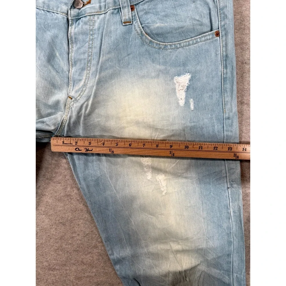 Levi's 501 Jeans Mens 36x34 Light Blue Denim Distressed Straight Leg Button Fly